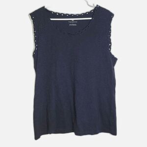 Talbots Navy Embroidered Eyelet Sleeveless Top Large